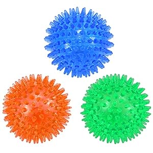 PETIZER 3 Pack Dog Squeaky Toys Chew Toys for Dogs Spiky Ball Throwing Toys for Puppy Rubber TPR Chew Toys for Boredom Teeth Cleaning for Small Medium Dogs