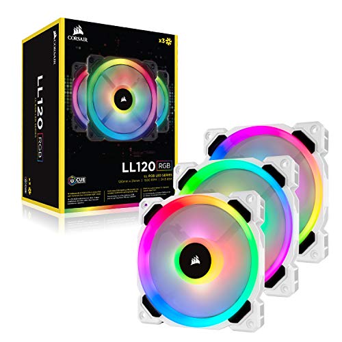 Corsair LL Series LL120 RGB - Set di 3 ventole con LED RGB da 120 mm, con Lighting Node PRO, colore bianco