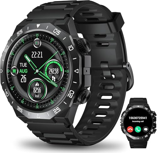 Reloj Inteligente Hombre Mujer con Llamadas y Voz de Al, 1.39' Militar Smartwatch con Podómetro/Pulsómetro/Monitor de Sueño, IP68 Impermeable Reloj Deportivo con 112+ Deportivos Modos para Android iOS