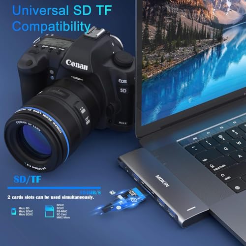 Image of USB C Adapter for MacBook Pro /Air M1 M2 2021 2020 2019 2018,MOKiN Hub MacBook Pro Accessories with 3 USB 3.0 Ports,USB C to SD /microSD Card Reader and 100W Thunderbolt 3 PD Port