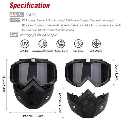 PiscatorZone Motorcycle Goggles Mask CS/Paintball/Skiing/Riding/Cycling/Halloween/Costume Ball-UV Proof Windproof Anti-Fog Protective Detachable Adjustable Tactical Glasses
