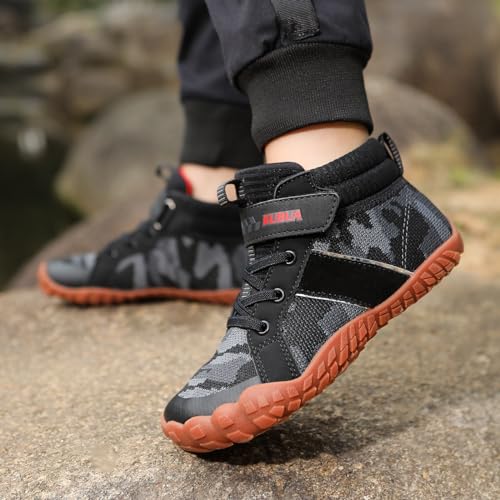 Image of KUBUA Kids High Top Barefoot Shoes Boys Girls Minimalist Zero Drop Sneakers | Wide Toe Box, Padded Collar for Ankle Support, Non-Slip, Hiking, Tennis, Walking, School, Wrestling, Gym, Little Kid, Big Kid