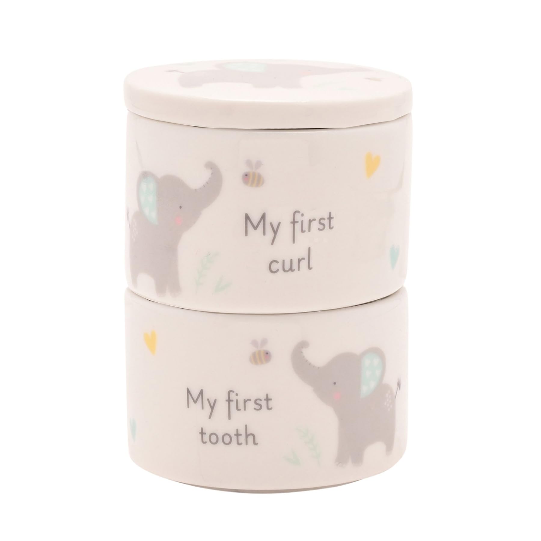 Widdle Gifts Baby First Tooth/Curl Trinket Boxes Stackable Ceramic Pots Elephant - Blue for Boys - 4799