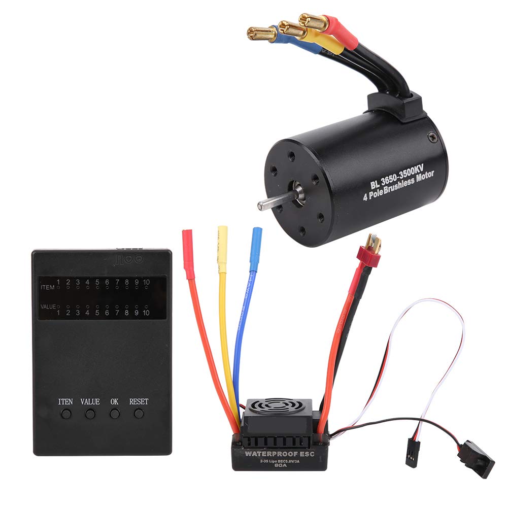 Moteur sans balais, 3650 3500KV Carte de Programme de Moteur sans balais 60A ESC Combo pour Voiture 1/10 RC