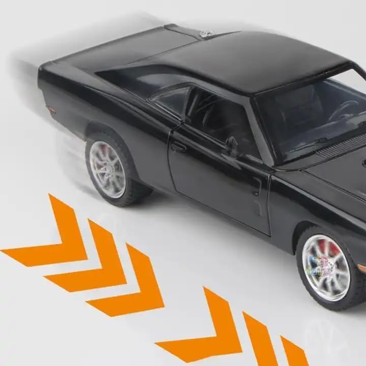 Image of 1:24 Scale Big Size Fast Furious Dodge Charger Diecast Car | Metal Pullback Toy Car for Kids with Openable Doors, Sound, Light Effects, Black