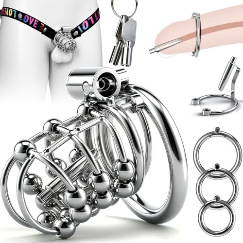 Male Chastity Cock Cage Adult Sex Toys Chastity Device with 3 Sizes Rings Urethral Sound and Elastic Chastity Belt BDSM Bondage Penis Lock & Key for Men Couples