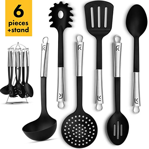 Klee 6-Piece Stainless Steel and Nylon Kitchen Utensil Set with Holder