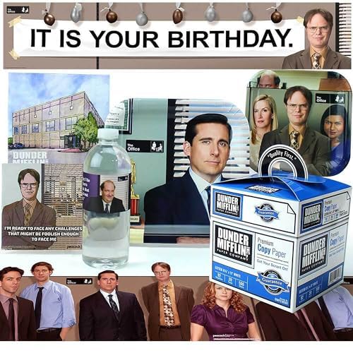 The Office (Deluxe Pack for 8) Party Kit: Dunder Mifflin Party Planning Committee Approved Party Pack: Paper Plates, Napkins, Table Covers, Dwight