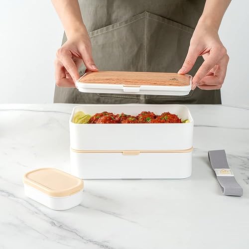 Miniatura 6 de Restaurantware Bento Tek - Lonchera apilable de 40.5 onzas, 1 contenedor reutilizable para adultos, con utensilios incluidos, taza de salsa, grano