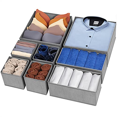 Drawer Organizer Clothes, 8 Pack Underwear Drawer Organizer, Foldable Cloth Storage Box Closet Dresser Drawer Divider Organizer for Clothes, Socks, Scarves, Tiesï¼ˆGrayï¼‰