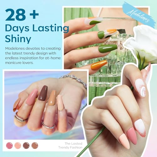 Image of modelones 40 Pcs Gel Nail Polish Set, 36 Colors Nude Brown Green Red Gel Polish White Maroon Orange Blue Glitter Nail Polish with Base & Matte /Glossy /Glitter Top Coat LED Mani Gift