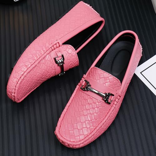 Men's Penny Loafers Woven Leather Driving Loafers Black Slip-On with Buckle Flats Boat Shoes Moccasins3