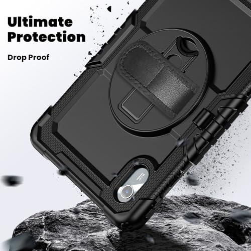 Image of Junfire Protective Case for Lenovo Idea Tab 11-inch 2025,Black | Screen Protector, Shockproof, Hand Strap, 360Rotating Stand, Pencil Holder, Carrying Strap, Hard Shell