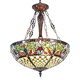 Capulina Tiffany Pendant Lights 20 Inches Wide 3 Light Victorian Style Stained Glass Hanging Lamp Chandeliers for Living Room Stairway Foyer Entryway Hallway Home Office