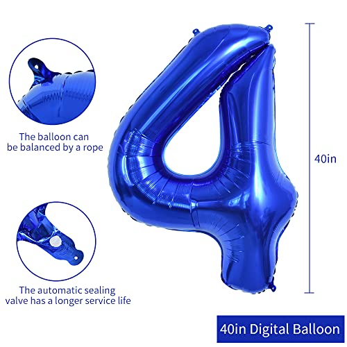 Image of TONIFUL 40 Inch Navy Blue Number 4 Balloons Large Foil 4th Birthday Decor