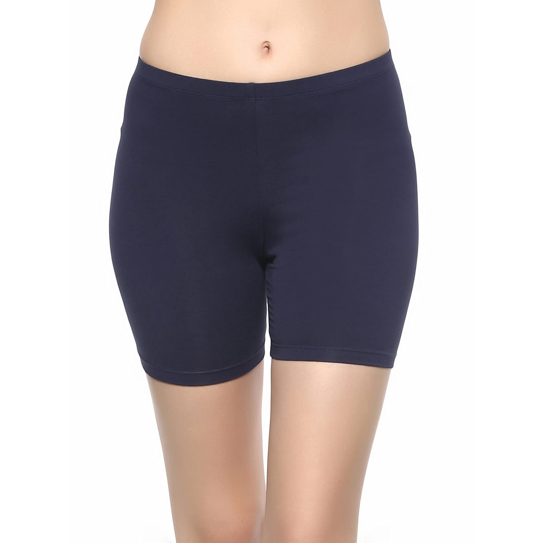 soie Women Mid Rise Breathable Cotton Spandex Knee Length Cycling Shorts, Navy, L-picture-27