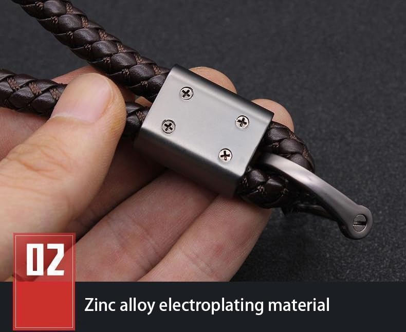 Alloy Metal Keychain with Leather Loop Universal Car Key Chain Accessory Brown — view 5