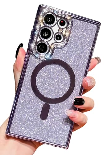 Coque Samsung S23 Plus MagSafe paillettes violettes en TPU souple