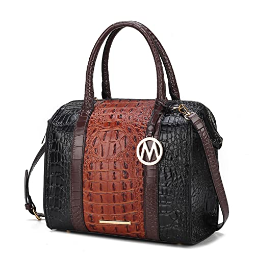 MKF Collection Bolsa feminina com alça superior de couro vegano em relevo de crocodilo da Mia K, Conhaque Ember, Large