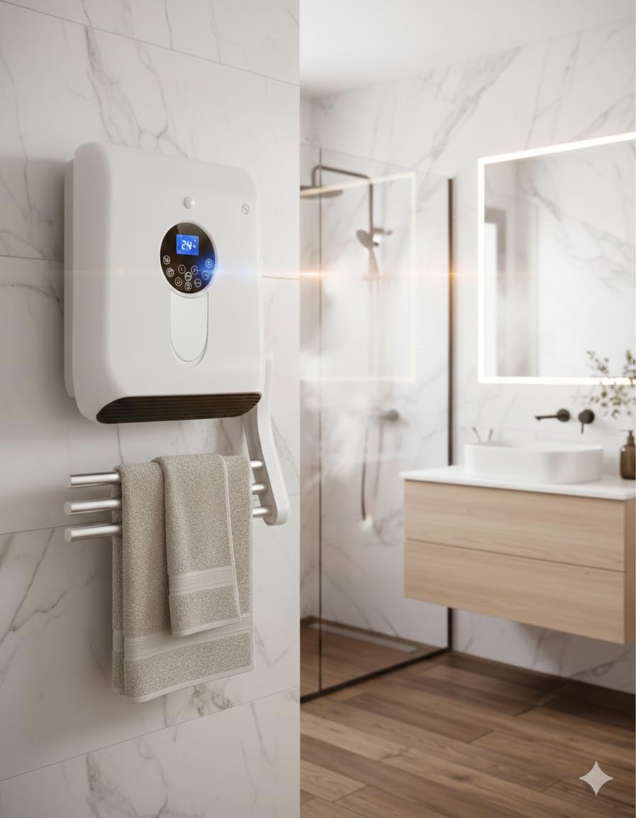 DREXON – Sèche-serviettes soufflant TARA – 2000W – 3 Barres chauffantes escamotables avec Soufflerie – Dimensions 35.5X14.5X58 cm - Thermostat électronique Affichage LED – Programmation & minuterie