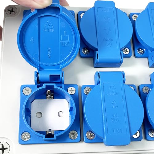 Wandverteiler Stromverteiler 6 x 220V, Wasserdichtheitsklasse IP54, Flammhemmende Technische Kunststoffe, Aufputz Verteiler für Indoor/Outdoor-Bereich Uswgeeignet