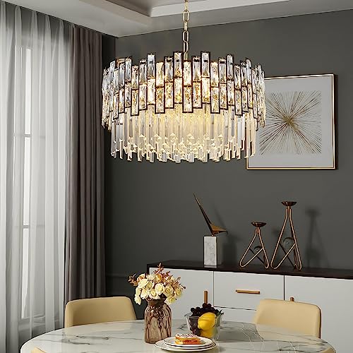 Wabon Modern Crystal Chandelier, Luxury 11-Lights Pendant Ceiling Lights Fixture Contemporary Round Raindrop Chandelier Light For Living Room, Dining Room, Foyer #TOP2