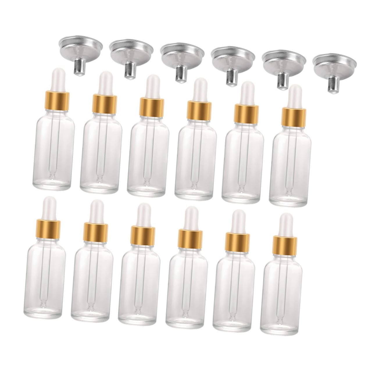 24 Stück 30-ml Transparente Glas Tropfflaschen mit Pipette | 6 Edelstahl Trichter, Nachfüllbar und Auslaufsichere Kappe, für Flüssigkeiten und Parfüms