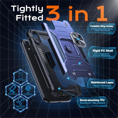 Image of Anqrp Heavy Duty Case for iPhone XR Case with Enhanced Ring Holder Grip Stand, Military Grade Shockproof Rugged Drop Protective Silicone Hard Slim iPhone XR Phone Case Cover,Vivid Blue