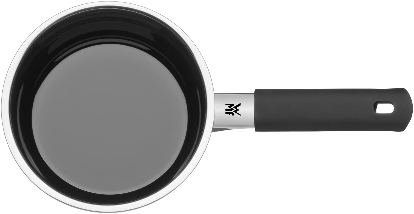 WMF Fusiontec Mineral Stielkasserolle mit Glasdeckel 16 cm, Kochtopf klein 1,3l, Induktion, High-Tech Keramik, Silikonhülle, kratzfest, grau