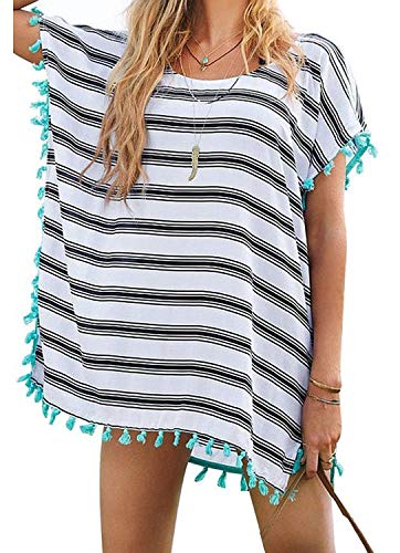heekpek Copricostumi e Parei Donna，Sexy Sciolto Beachwear Cover Up Costumi da Bagno Bikini Abito，Camicia da Donna，Copricostume Spiaggia Camicetta Strisce Camicetta da Spiaggia (B)