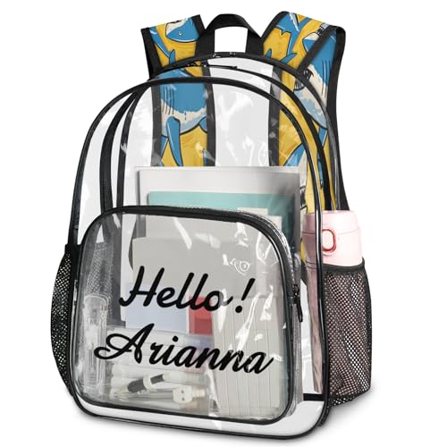 Shark Personalized Small Clear Backpack Heavy Duty for Stadium Approved Custom Blue Shark PVC Transparent Backpack with Name See Through Bag for Concerts