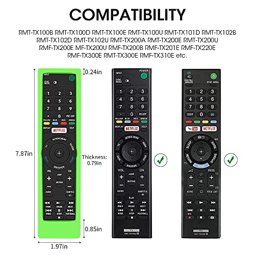 Custodia in Silicone Compatibile con Sony Bravia TV Telecomando RMT-TX100D RMT-TX300E RMT-TX310E RMT-TX200E RMF-TX200C per Sony Remote Guscio Protettiva Cover Anti-Scivolo Cassa (Verde Fluorescente)