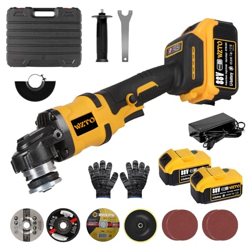 Professional Amoladora Angular a Batería 125 mm, Mini Amoladora Angular 21V 30,000 RPM Motor sin Escobillas, con 2 Baterías de 1500mAh, 3 Velocidades, Discos de corte 125mm para Cortar, Pulir y Lijar