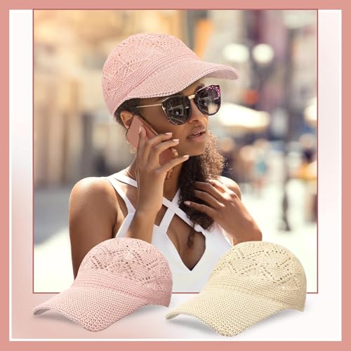 Image of Hercicy 2 Pcs Baseball Cap for Women Knit Mesh Trucker Hats Summer Breathable Outdoor Ballcap
