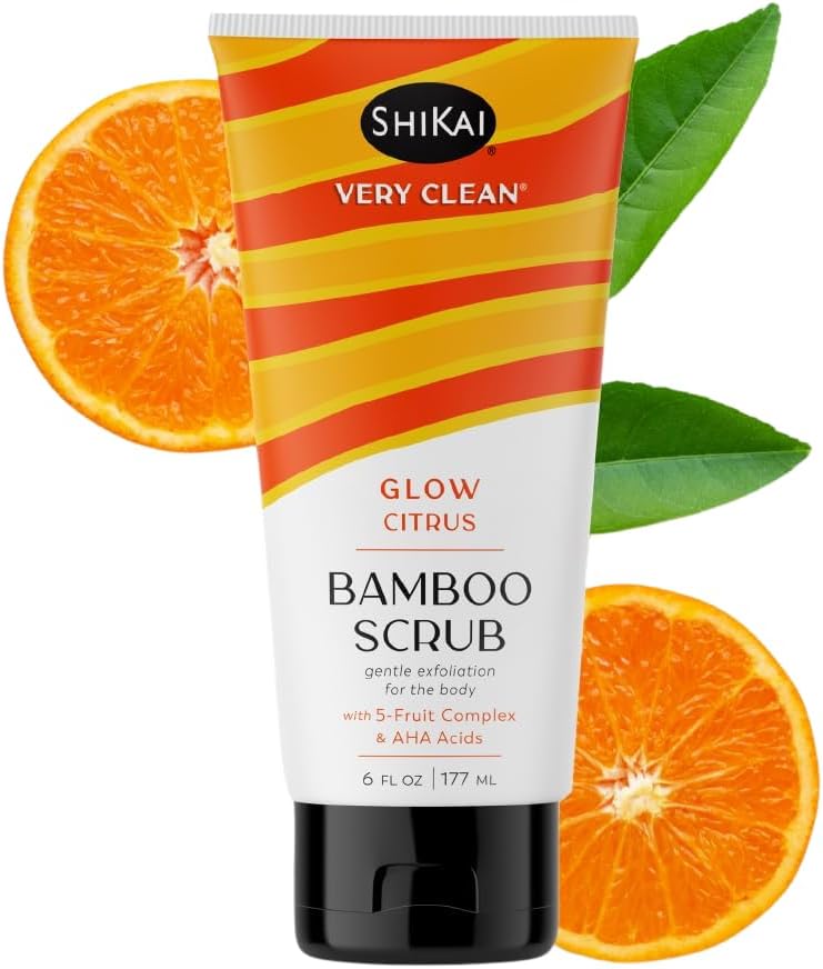 ShiKai Very Clean Bamboo Body Scrub (Glow Citrus, 6 oz) | Gentle Hydrating & Exfoliating Skin Cleanser | With 5 Fruit Complex & AHA Acids