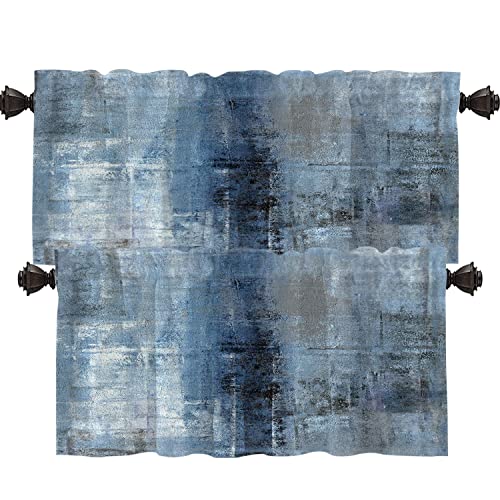 Shrahala Blue Grey Abstract Art Kitchen Valances, Abstract Hand Painted Brown Half Window Curtain Window Treatment Multilayer Polyester Blackout For Living Room Bathroom 2 Pack 52 X 18 In #TOP30