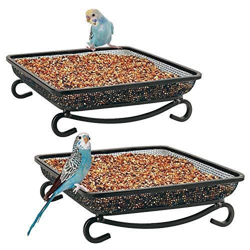 MIXXIDEA Ground Platform Bird Feeder Metal Seed Tray for Outside Garden Wild Bird Feeders with Drainage Holes Great Attracting for Birds and Squirrels Wonderful Decoration for Backyard Pack of 2