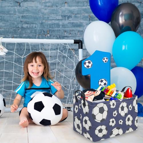 Image of FXOLCSHE Rectangular Easter Soccer Basket,Kid's toy storage box,Collapsible waterproof college dorm laundry basket,Baby Nursery Hamper,Sports Boys soccer basket,Boys Soccer Room Decor(Soccers)