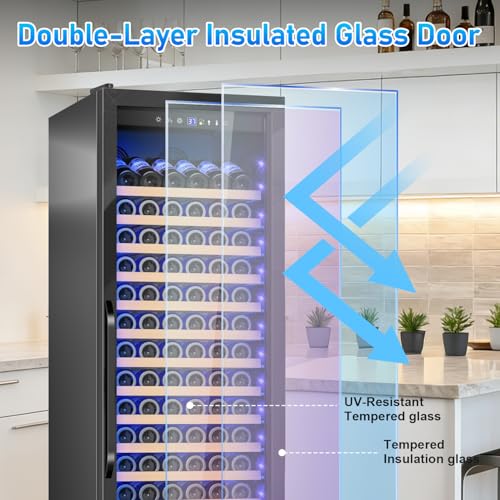 Image of Velivi 24 inch Wine Cooler Refrigerator Freestanding for 176 Bottles, Black