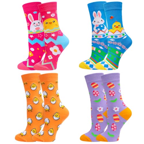 Utensilsto 4 Paar Ostersocken Damen & Herren Lustige Socken mit Ostern Motiv Hase Küken 37-43 Ostersocken Bunte Strümpfe Witzige Sockens Ostergeschenke Geschenksocken für Männer Frauen 4 Paar