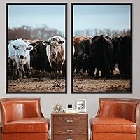 2 Piece Framed Canvas Wall Art Herd of Farm Animals Canvas Prints Home Artwork Decoration for Living Room,Bedroom - 16