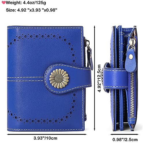 Custom Small Wallet,Engraved Name Wallets with RFID Blocking Clutch Purse Bifold Credit Card Holder with Zipper Coin Pocket for Women (Genuine Leather, Wax-Treasure Blue)4