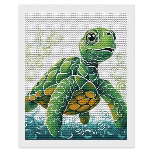Peinture diamant tortue dessin animé 40x50 cm avec accessoires et plateaux carrés