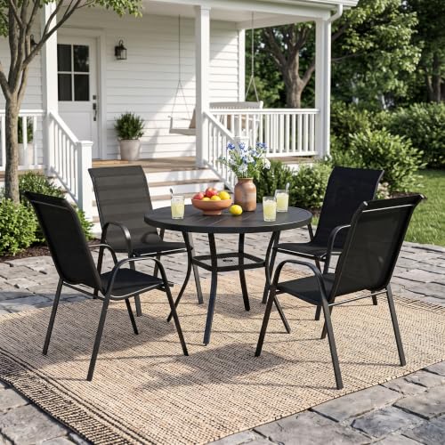 Image of VICLLAX 5 Pieces Patio Dining Set, Round Outdoor Table & Chairs
