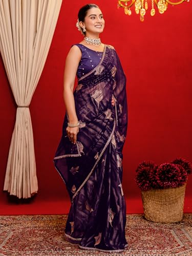 Image of SIRIL Women's Georgette Foil Printed Saree with Unstitched Blouse Piece