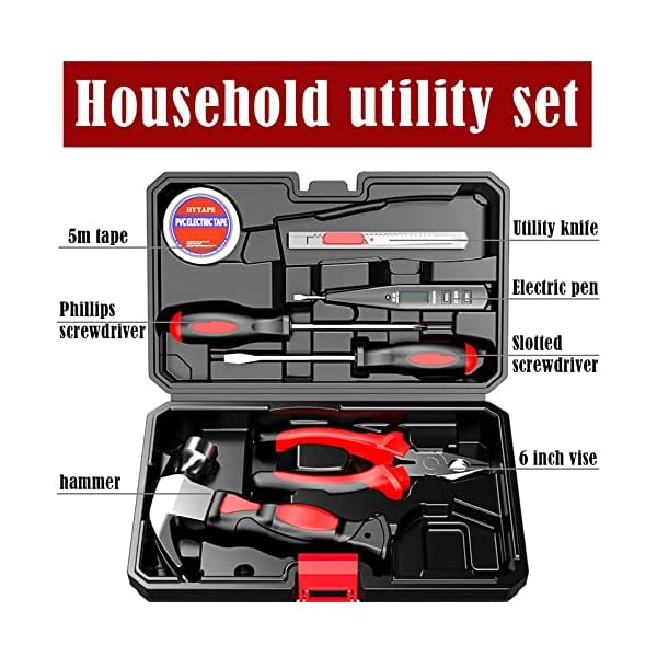 Werkzeugkoffer bestückt, Allgemeine Hand-Haushaltswerkzeug-Kit mit Kunststoff-ToolBox-Aufbewahrungskoffer, robust und… – Bild 3