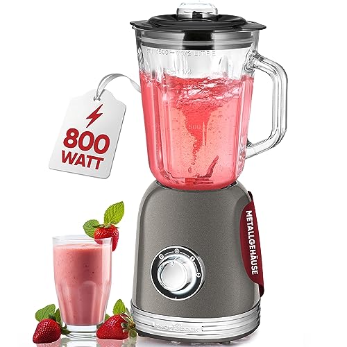 ProfiCook Batidora de Pie con Jarra de Cristal Macizo de 1.5 Litros, Triturador de Hielo y Modo Turbo, Batidora con Carcasa Metálica 800 W, PC UM 1195, Antracita