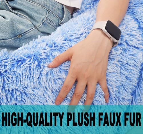 Image of Fluffy Bean Bag Chair, 3FT Round Memory Foam Filled Bean Bag for Teens & Kids, Ultra Soft Faux Fur Fabric Bean Bag Chairs for Playroom, Living Room, Bedroom, Blue