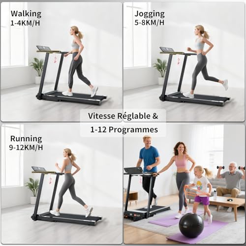 ISE Tapis de Course Pliable Electrique, Tapis Roulant Motorisé 750W, Tapis de Marche 12 Programmes&Vitesse Réglable, Treadmill Home Walking Pad Pliable Cardio, Tapis Course Compact Silencieux – Image 6