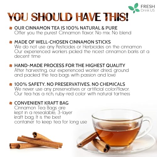 Image of FreshDrinkUS, Premium 40 Tea Bag Natural & Pure from Cinnamon Sticks. Cinnamon Herbal Tea. Made with Natural Material Tea Bags. No Sugar, No Caffeine, No Gluten, Vegan